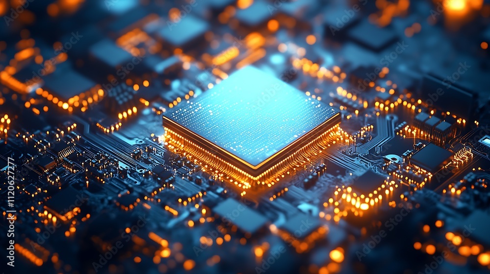 Aufkleber Futuristic digital mirror microchip with intricate circuitry details : Generative AI