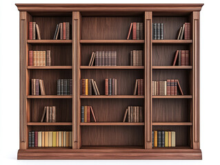 Elegant classroom bookshelf with a dark finish isolated on white background