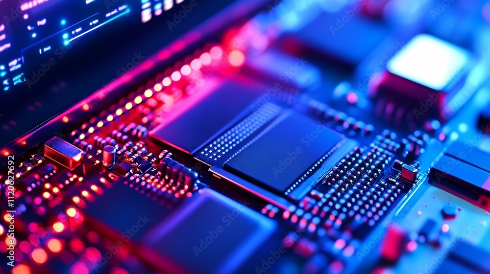 Aufkleber futuristic circuit board with blue and red highlights representing advanced technology : generative 