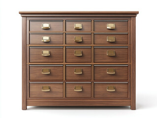 Elegant file cabinet with multiple drawers isolated on white background