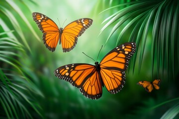 Obraz premium A vibrant 3D illustration of the life cycle of a butterfly, showing each stage in vivid, lifelike detail and set in a lush green environment