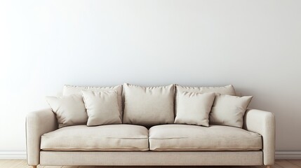 Fototapeta premium Contemporary Beige Sofa in Minimalist Living Area Highlighting Modern Interior Design : Generative AI