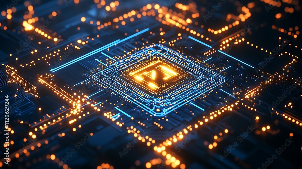 Fototapete neon lit circuitry with technological ai symbol in high tech design : generative ai