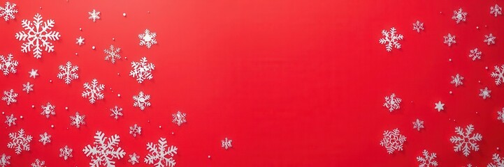 A festive Christmas illustration featuring various small snowflakes on a gradient background in red colors, Christmas, gradient
