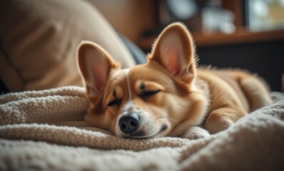 Sleeping Corgi on Cozy Blanket