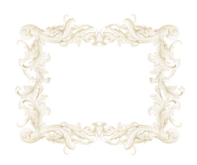 Baroque Ornamental Frame, Hand-Painted Watercolor Border, Vintage Victorian Beige Design for Crafts