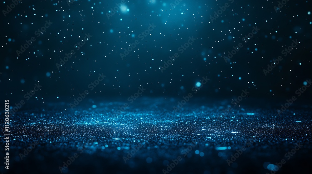 Poster mysterious cosmic bokeh effect with shimmering particles in a deep blue tone : generative ai