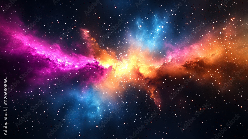 Poster expansive cosmic nebula with vibrant colors in the starry galactic universe : generative ai