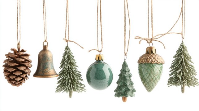 Christmas tree ornaments on white background