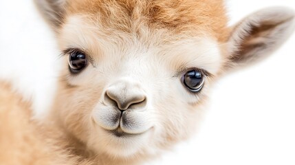 Adorable Fluffy Lama Alpaca Closeup with Big Eyes and Soft Curly Fur : Generative AI