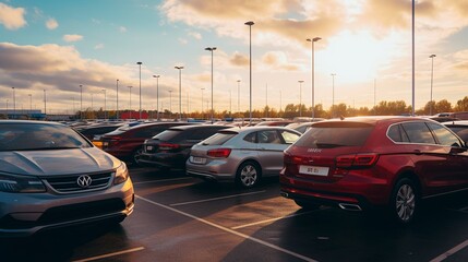 A photo of a well-stocked car dealership lot.