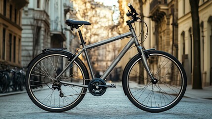 Fototapeta premium Classic grey city bike perfect for scenic urban travel : Generative AI