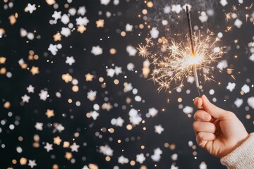 A hand holding a lit sparkler. Generative AI