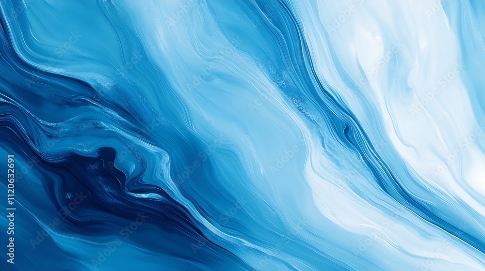 Poster Abstract Blue Turbulent Fluid Art with Soft Flowing Patterns : Generative AI