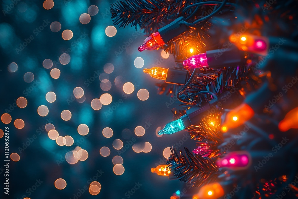 Aufkleber vibrant multicolor holiday christmas tree lights with bokeh background illumination : generative ai