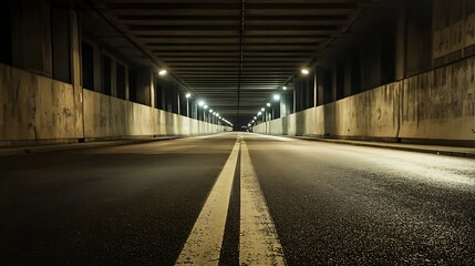 Obraz premium Urban Underground Tunnel with Empty Roadway and Diminishing Perspective at Night : Generative AI