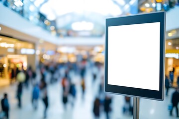 Obraz premium Digital Advertisement Screen Display in Busy Shopping Mall with Blurred Crowd Background : Generative AI