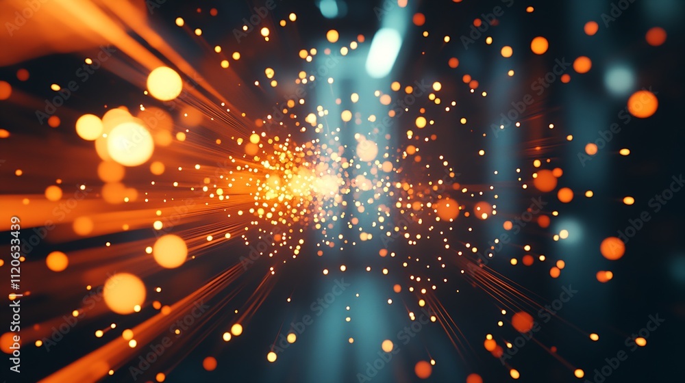 Poster vibrant abstract light and particle burst with orange hues in digital art design : generative ai