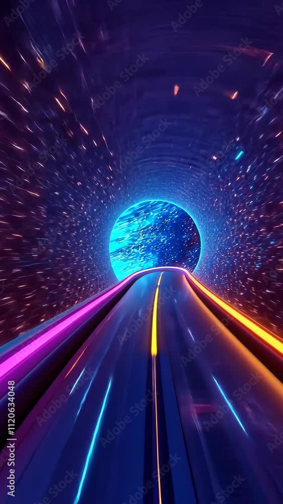 Poster vibrant tunnel view with glowing lights creating a surreal travel experience through space