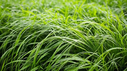 Fototapeta premium Lush Green Grass Field with Morning Dew in Natural Landscape Setting : Generative AI