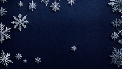 A serene 3D rendered wallpaper with a dark navy background and subtle snowflake textures. A soft, abstract serpentine line weaves through icy geometric patterns.