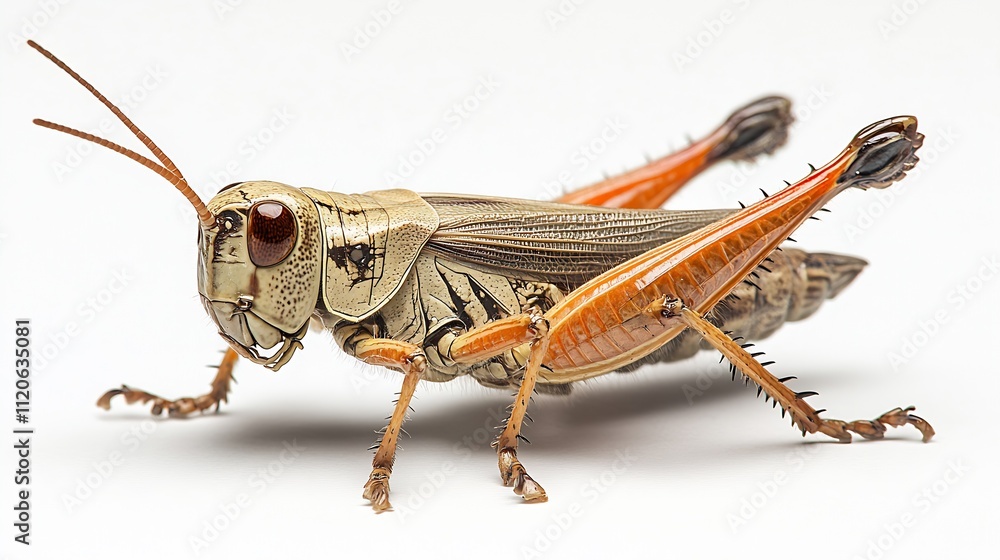 Poster High Resolution Close Up of a Grasshopper With Intricate Details on Plain Background : Generative AI