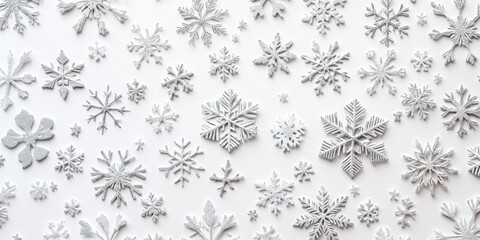 Elegant silver snowflakes on white background