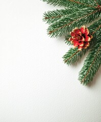 A festive pine branch adorned with a vibrant red flower, capturing the essence of Christmas cheer and holiday spirit.