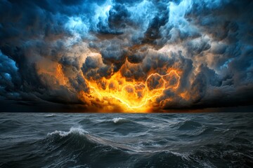 Fototapeta premium A detailed photo of clouds forming over a tropical ocean, highlighting the condensation phase of the water cycle