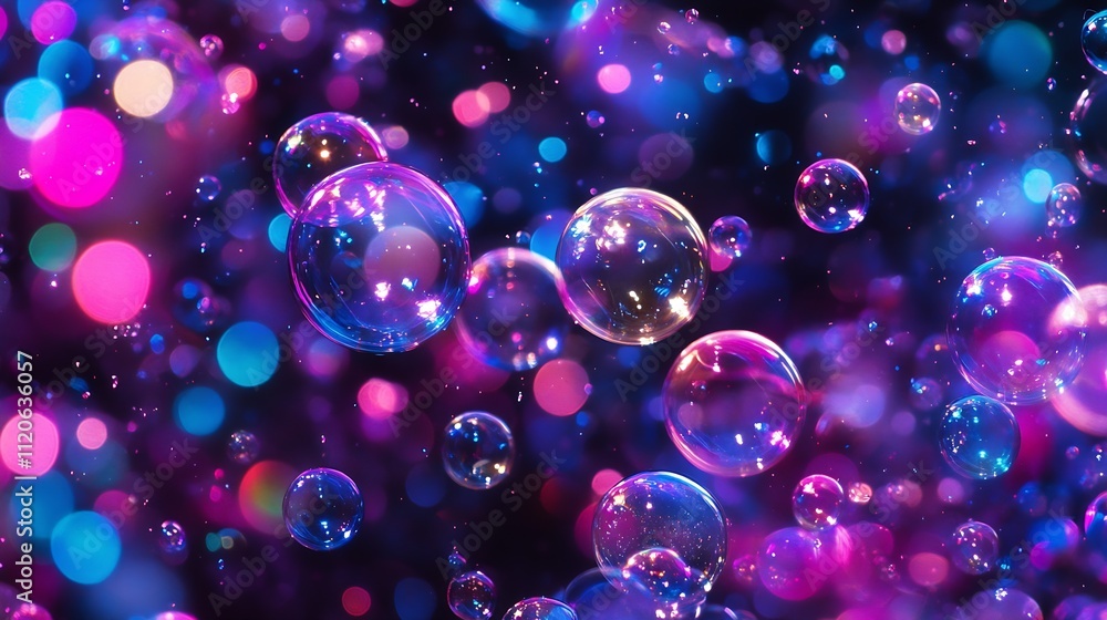 Fototapete Dynamic Pink and Blue Glow Bokeh Bubble Background for Festive Design : Generative AI