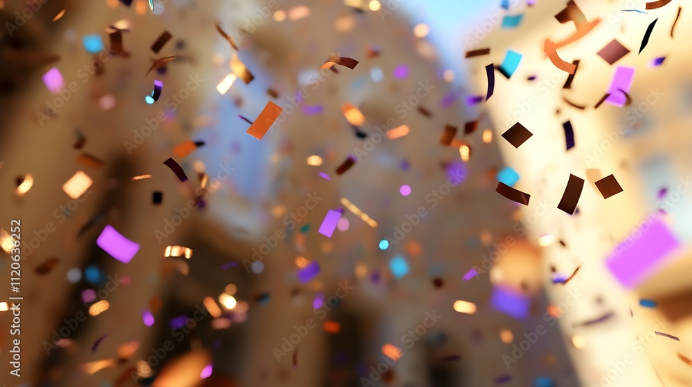 Poster blurry background of joyous confetti dance in festive setting : generative ai