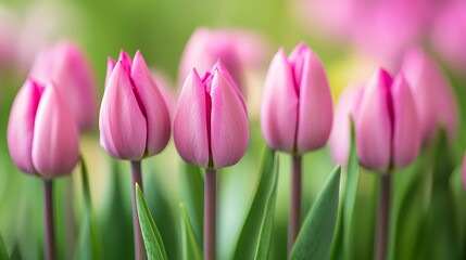 Fototapeta premium Closeup of Pink Tulips in Full Bloom Capturing Natural Beauty : Generative AI