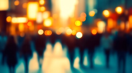 Fototapeta premium Blurred Silhouette of City Dwellers Against Vibrant Evening Backdrop : Generative AI