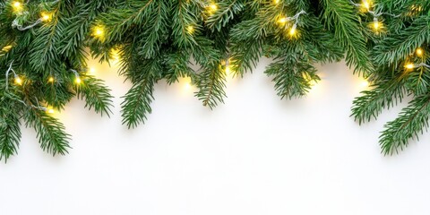 Fototapeta premium Festive fir branches with glowing string lights
