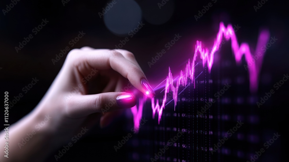 Poster hand interacting with a glowing graph, symbolizing data analysis.