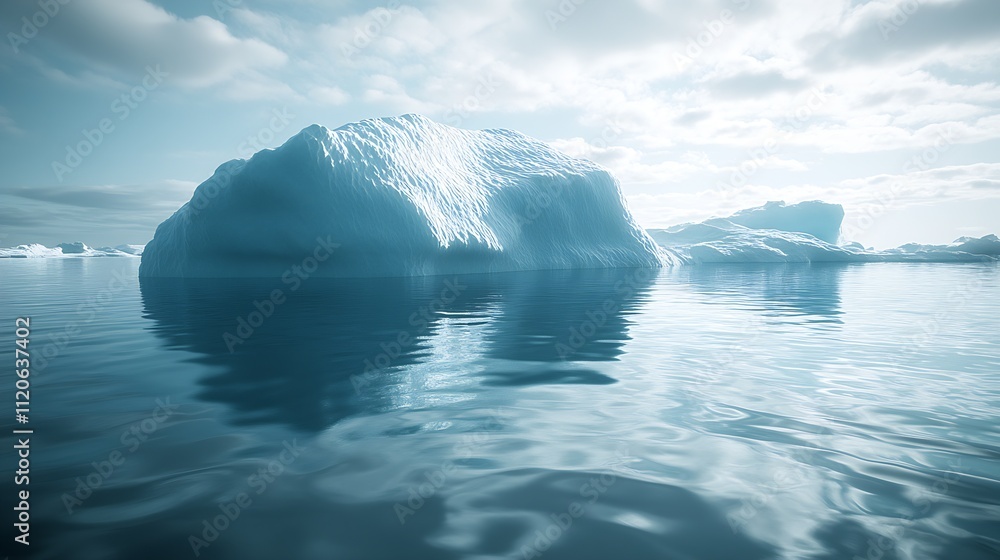 Poster majestic iceberg with textured surface floating in calm polar waters at sunrise : generative ai
