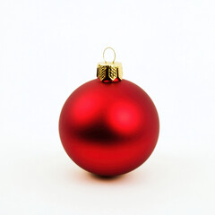 Red Christmas Ornament with Gold Cap on White Background