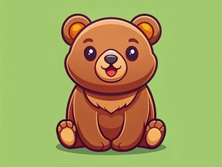Naklejka premium Adorable flat-style grizzly bear logo tailored for branding and merchandise. A whimsical bear illustration, ideal for children's products and creative endeavors alike.