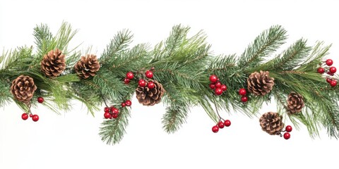 Festive pine garland with pinecones and berries