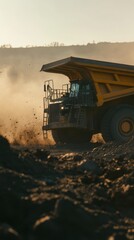 Fototapeta premium Powerful Mining Dump Truck in Action at Dusk
