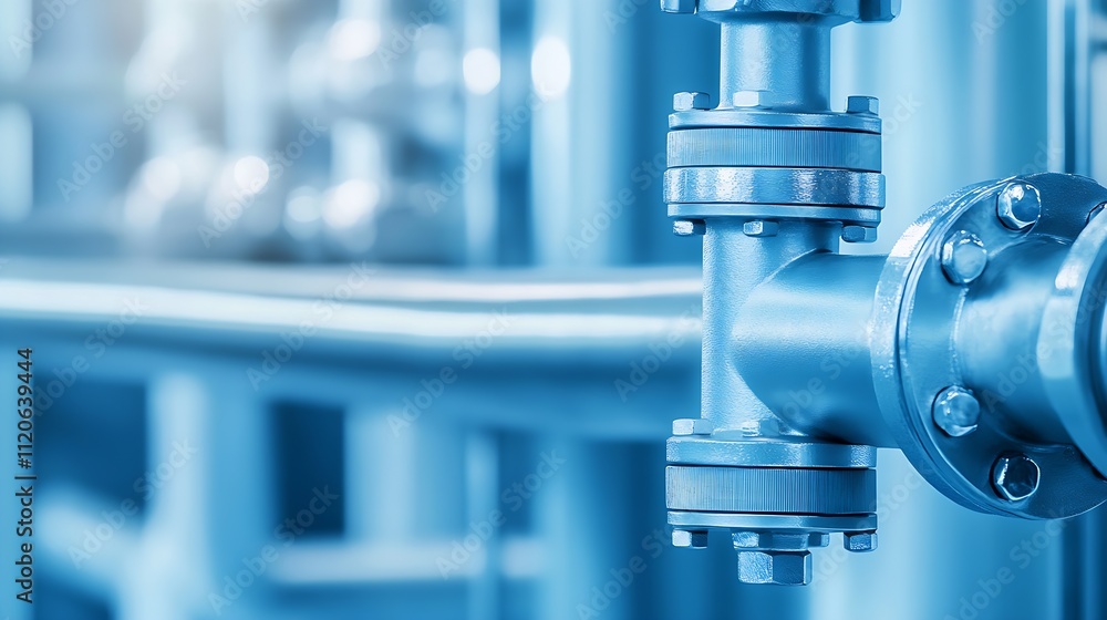 Poster Closeup of industrial pipeline showcasing valves and metal craftsmanship for structural integrity : Generative AI