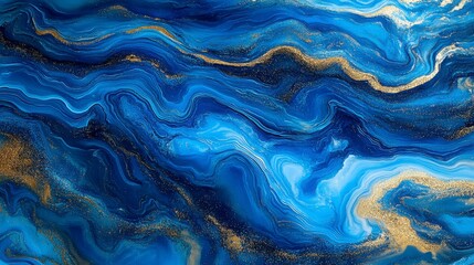 Fototapeta premium Vibrant abstract blue marble design with bold navy and cerulean tones seamlessly blended with shimmering gold flecks for a modern and luxurious aesthetic