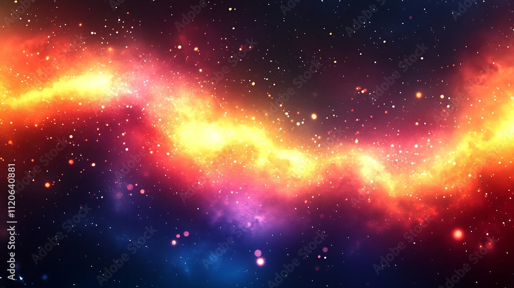 Poster Vivid Celestial Scene with Multicolored Dust Clouds and Starry Landscape : Generative AI