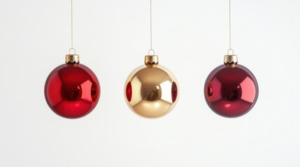 Glossy christmas baubles on white background