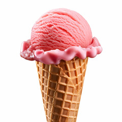 Delicious Pink Strawberry Ice Cream in Waffle Cone  Summer Dessert  Sweet Treat  Frozen Yo