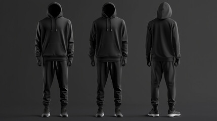 Black tracksuit mockup with front and back views for stylish fitness apparel branding 
