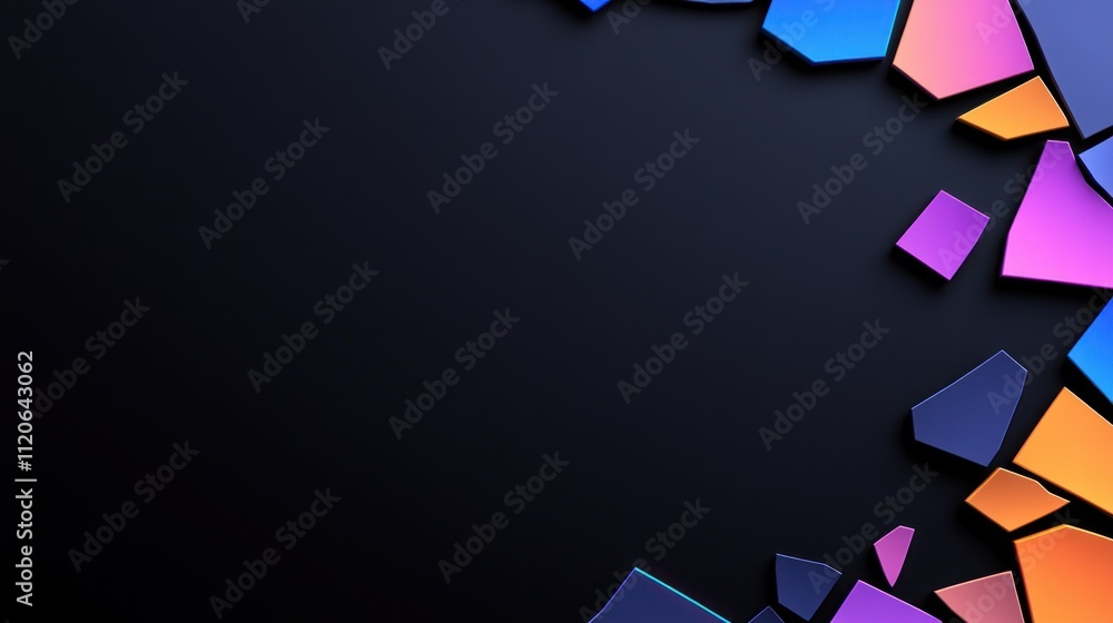 Poster abstract design with colorful shards on a dark background.