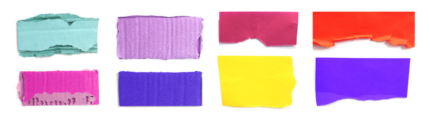 Set of ripped paper on white background.
