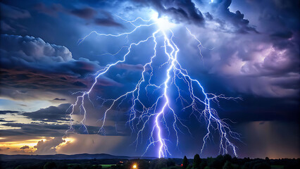 Flash of Lightning on a Dark Background Dramatic Thunderstorm Scene with Powerful Lightning Bolts and Atmospheric Intensity