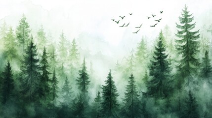 Fototapeta premium Serene evergreen forest with misty background